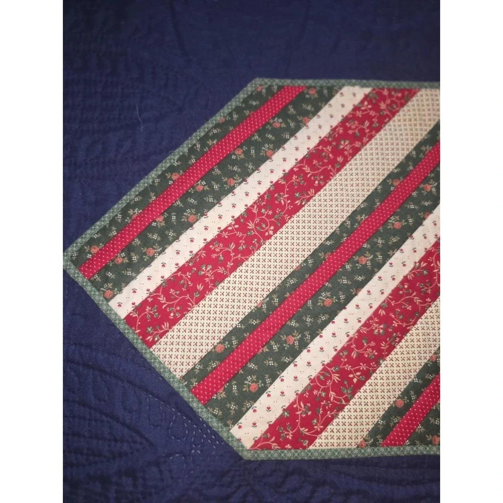 Handmade Christmas Quilt Table Runner 50x12 Red Green Patchwork Holiday Decor